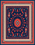 Bold Crimson Medallion Navy Border Rug