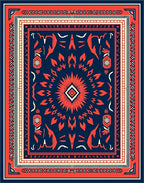 Bold Crimson Medallion Navy Border Rug