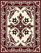 Rich Crimson Scrollwork Centered Artwork Rug