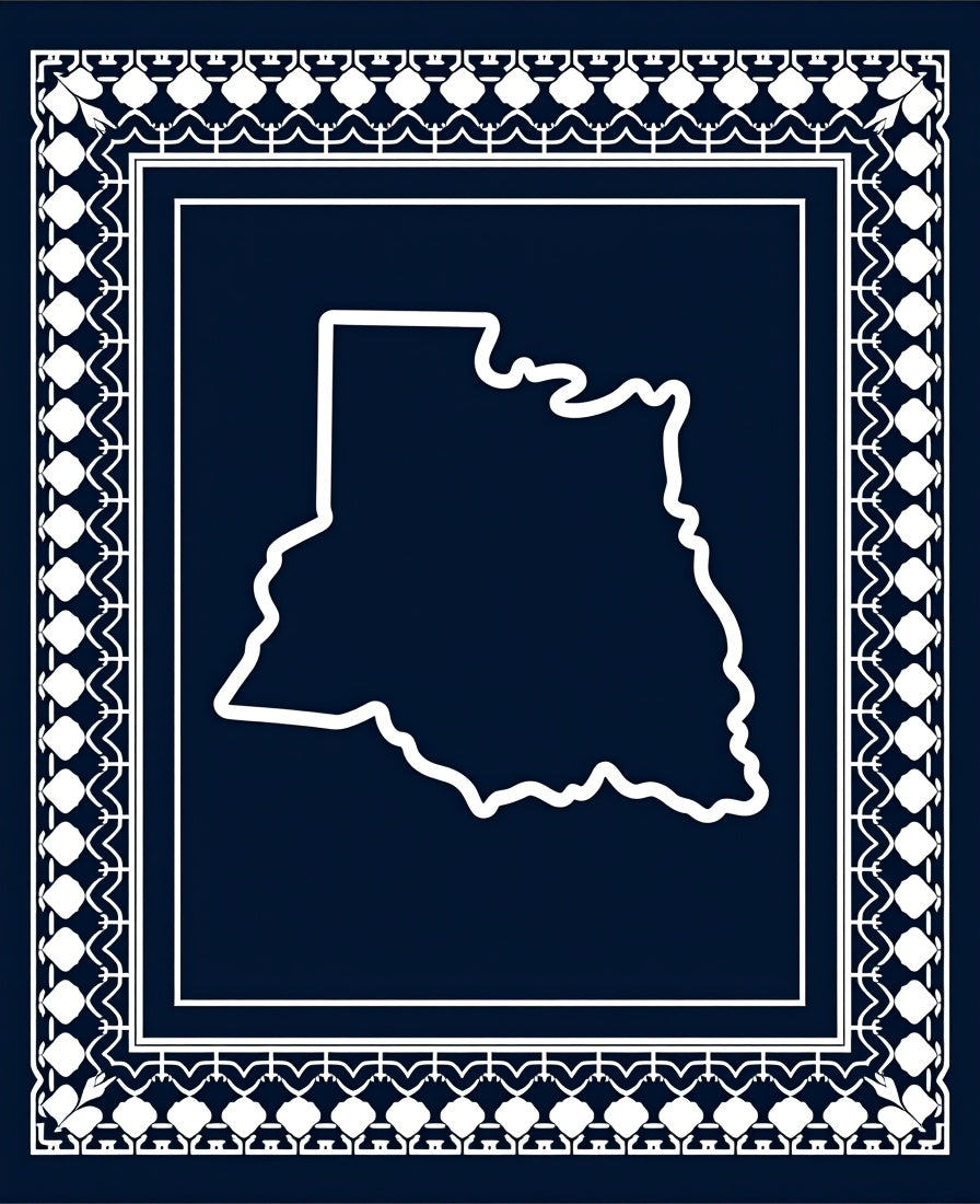 Deep Blue White Ornate Border Shape Rug