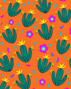 Whimsical Green Cactus Floral Confetti Rug