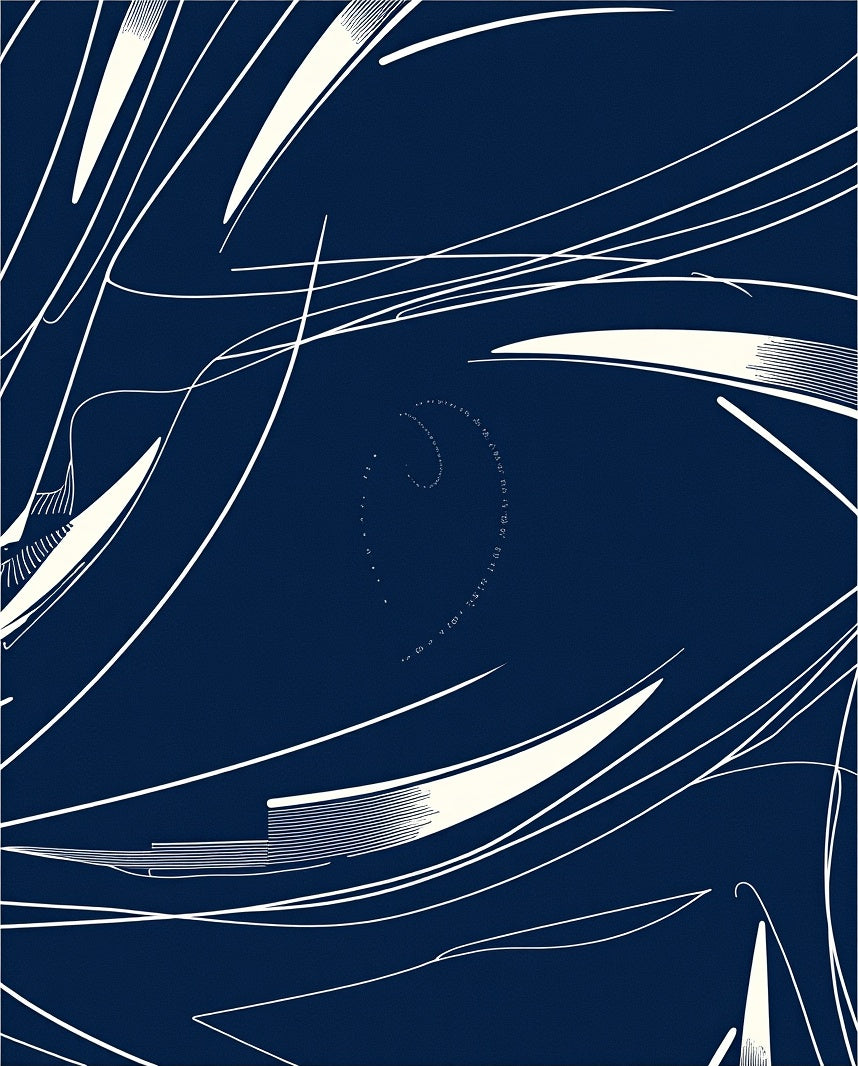 Navy White Abstract Swirl Lines Rug