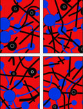 Red Blue Black Abstract Circles Ribbons Rug