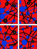 Red Blue Black Abstract Circles Ribbons Rug