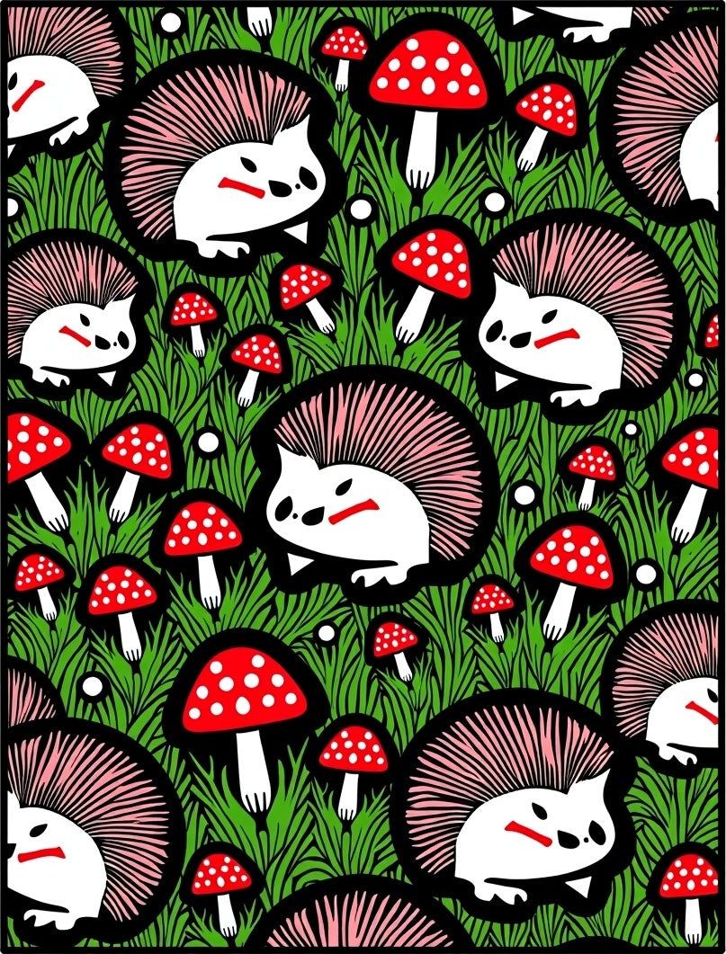 Whimsical Hedgehog Mushroom Garden Rug