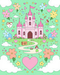 Pink Castle Fairy Tale Heart Flowers Rug