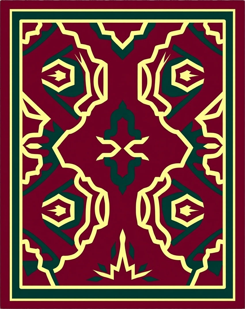 Deep Red Geometric Medallion Harmony Rug