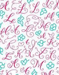 Cursive Alphabet Floral Whimsical Pink Teal Rug