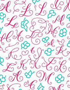 Cursive Alphabet Floral Whimsical Pink Teal Rug