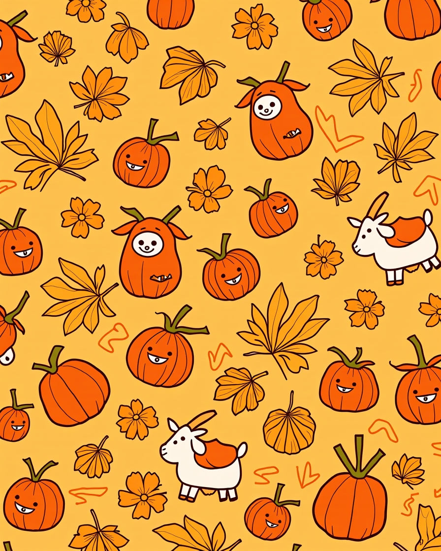 Cute Pumpkin Creatures Maple Leaf Goat Rug