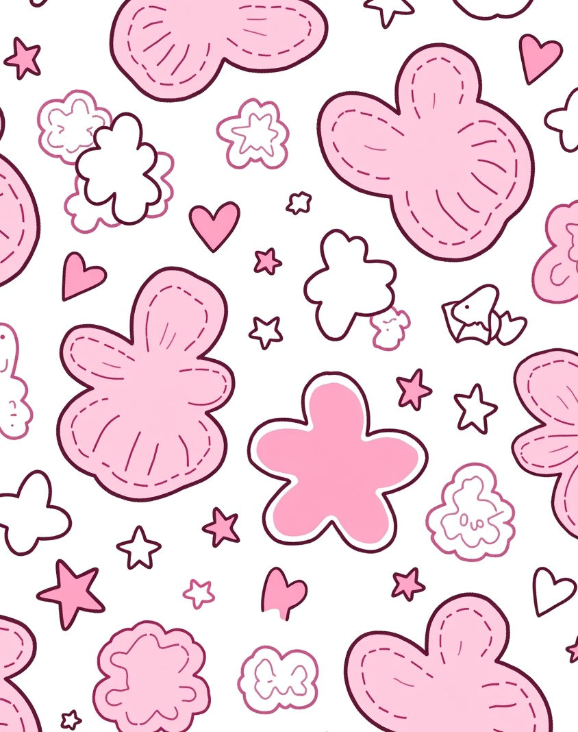 Pink Blossom Cloud Hearts Stitched Rug