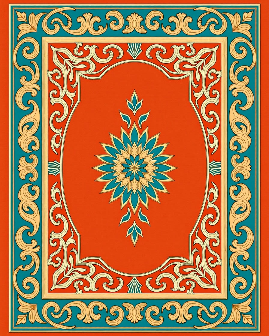 Ornate Floral Medallion Teal Golden Rug