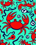 Red Crab Aqua Swirly Sea Art Rug