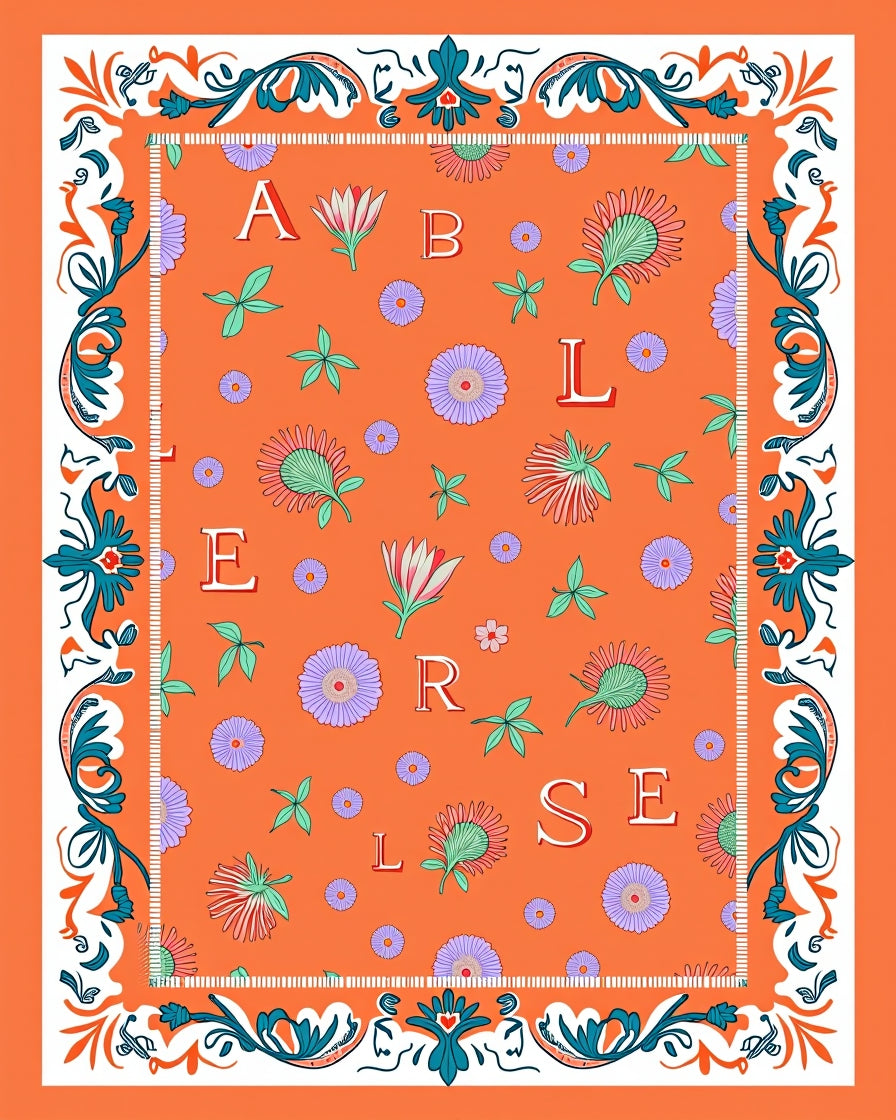Orange Floral Alphabet Border Rug