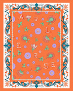 Orange Floral Alphabet Border Rug