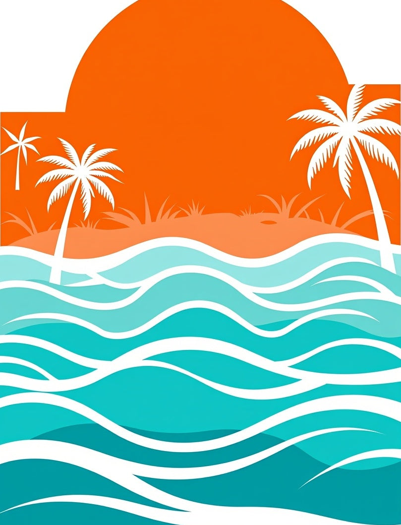 Sunset Palms Ocean Waves Rug