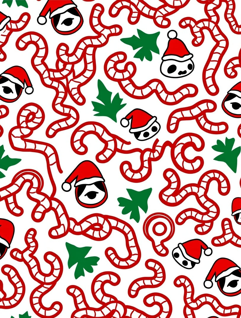 Red Candy Cane Christmas Panda Faces Rug
