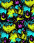 Neon Abstract Splatter Stars And Moons Rug