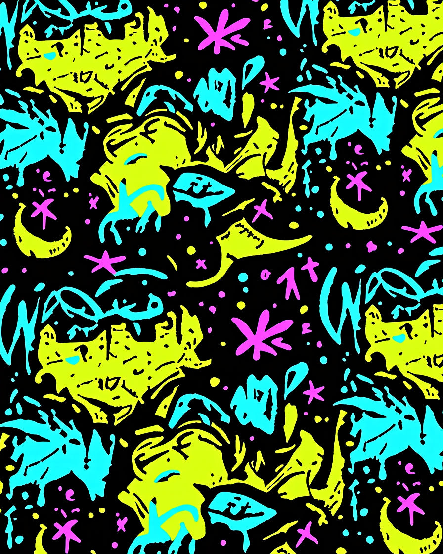 Neon Abstract Splatter Stars And Moons Rug
