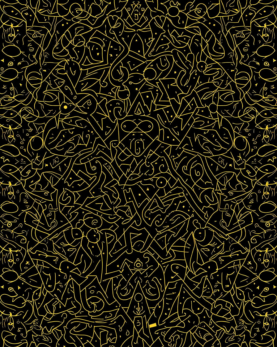 Golden Abstract Chaotic Scribble Rug
