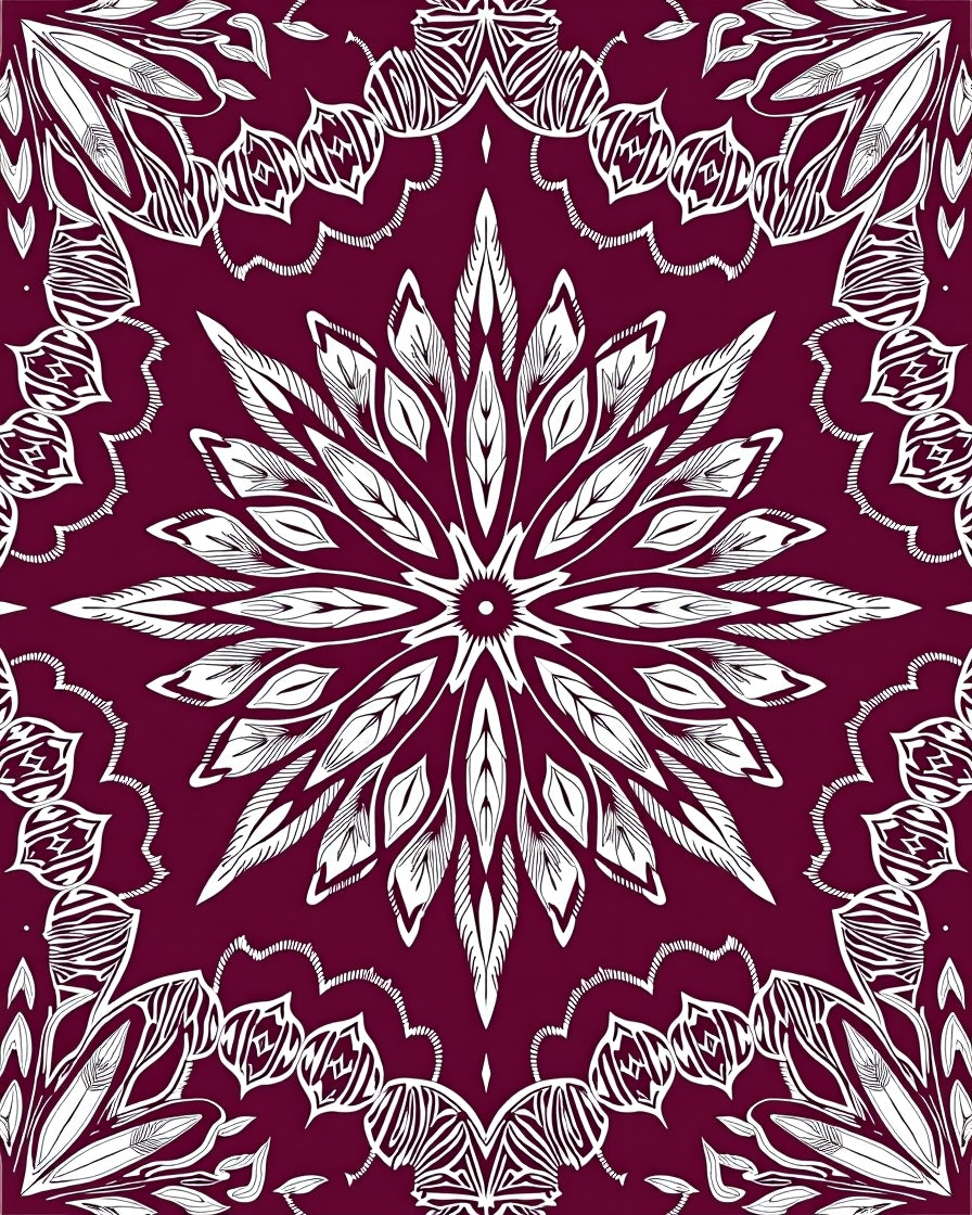 Cranberry White Mandala Garden Rug