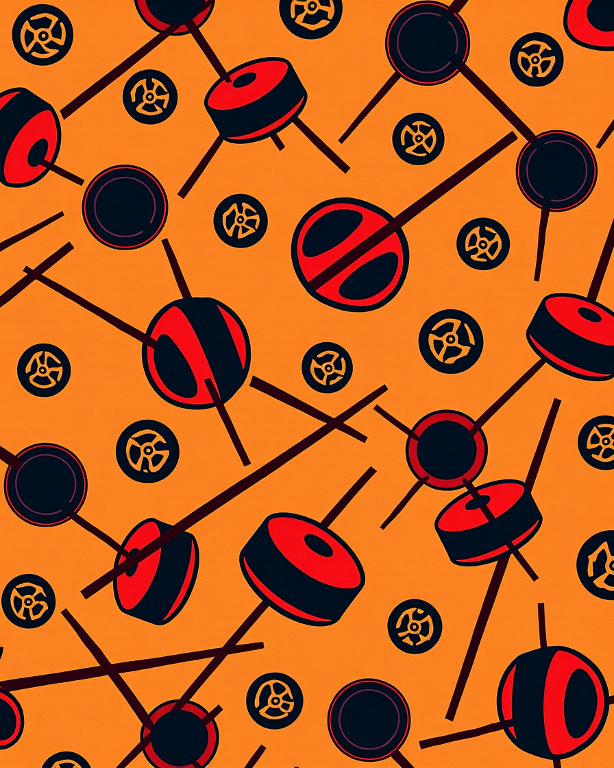 Orange Red Black Geometric Object Play Rug