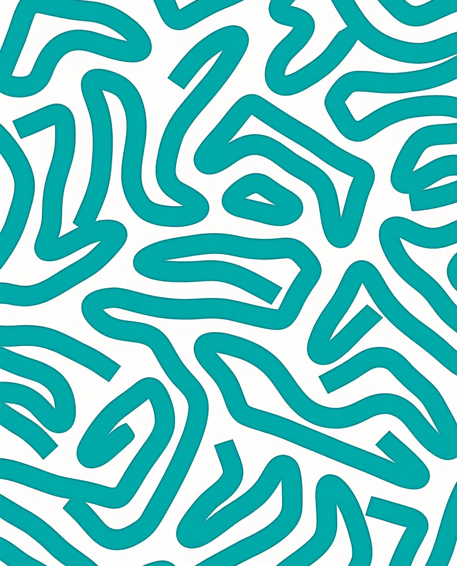 Teal Abstract Continuous Line Rug