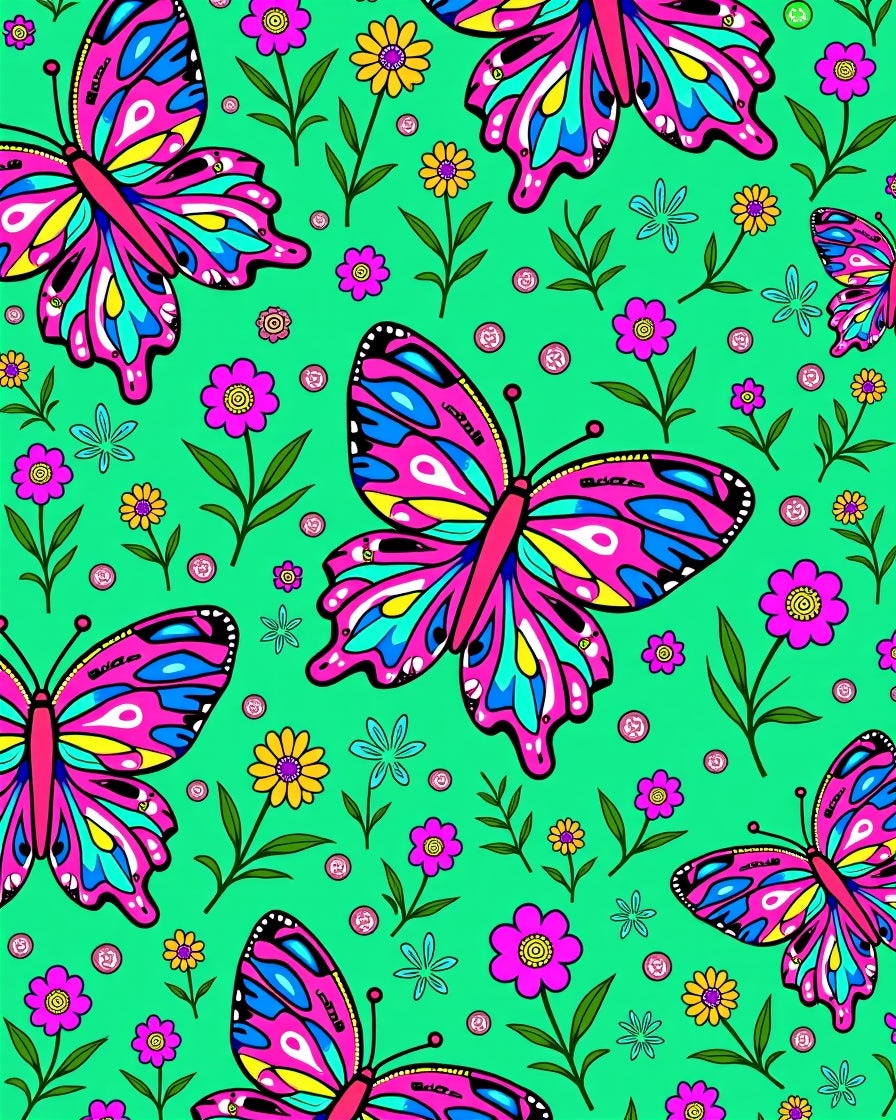 Vibrant Pink Butterfly Garden Flora Rug