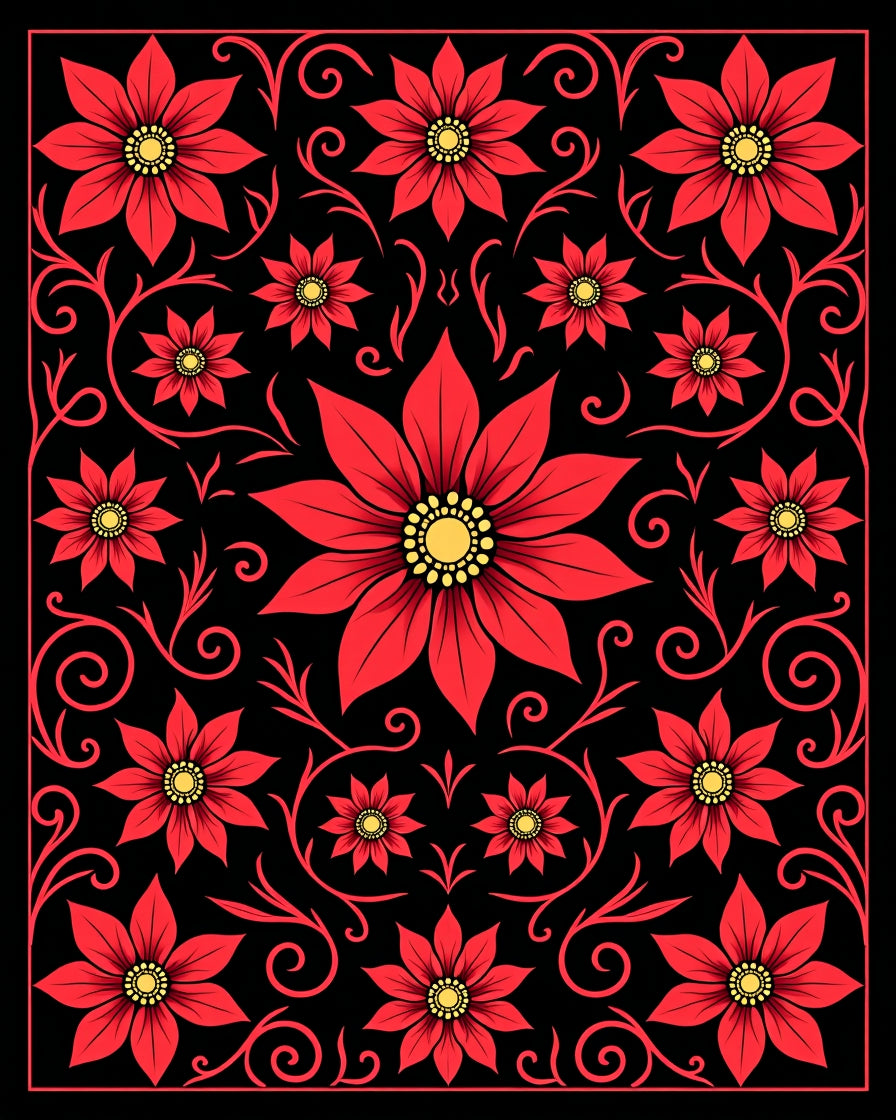 Bold Red Floral Scrollwork Rug