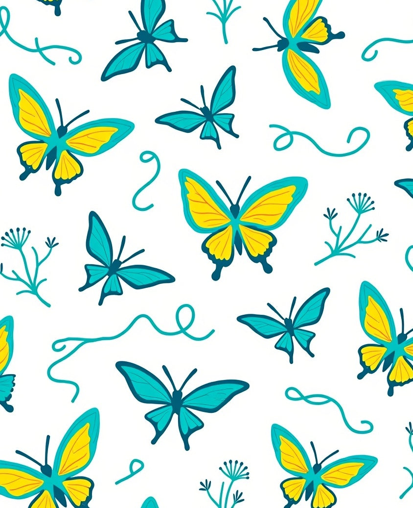 Teal Yellow Butterfly Swirl Art Rug