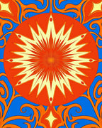 Vibrant Orange Sunburst Swirl Rug