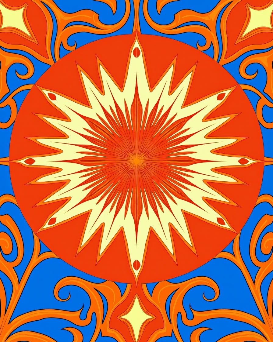 Vibrant Orange Sunburst Swirl Rug
