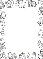 Whimsical Creature Border Monochrome Illustration Rug
