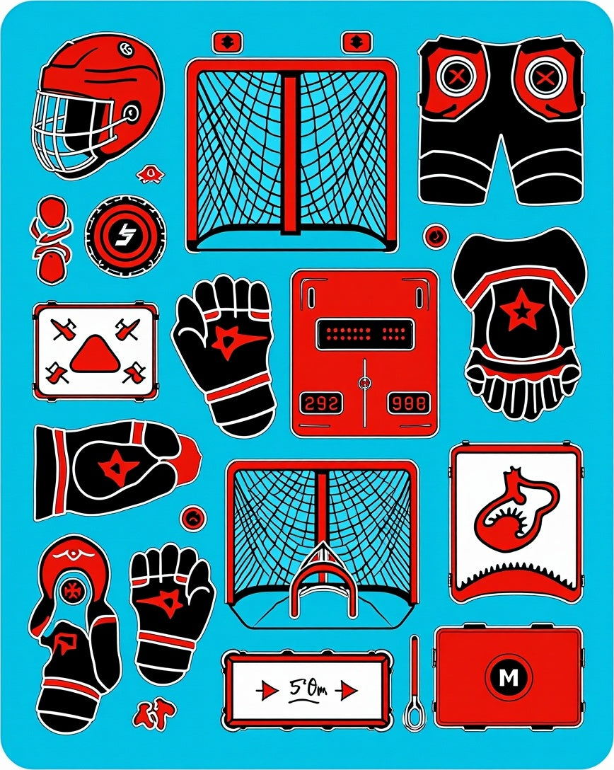 Red Ice Hockey Gear Collage Rug