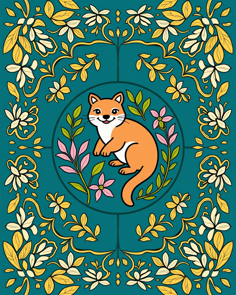 Whimsical Fox Floral Laurel Border Rug