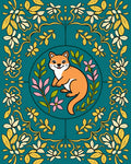 Whimsical Fox Floral Laurel Border Rug
