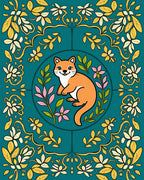Whimsical Fox Floral Laurel Border Rug
