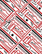 Red Black Abstract Linear Geometric Rug