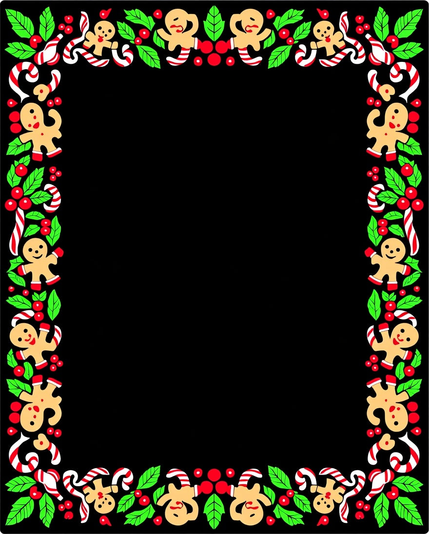 Festive Gingerbread Candy Cane Holly Border Rug