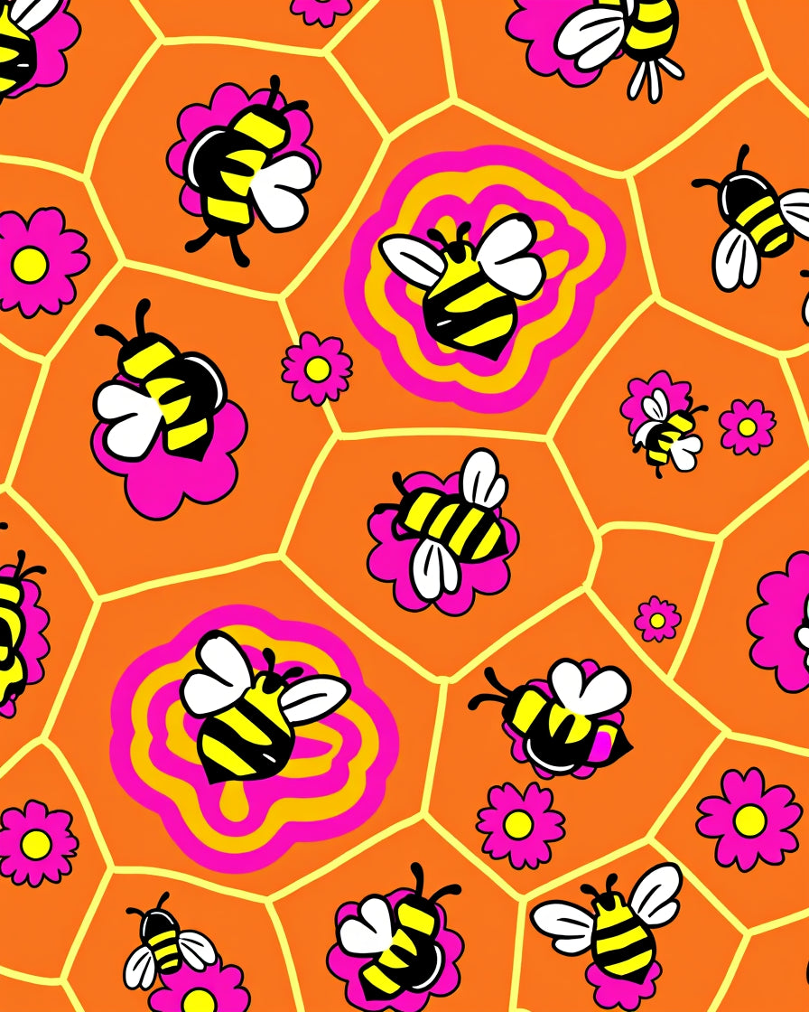 Whimsical Yellow Bee Honeycomb Graphic Rug