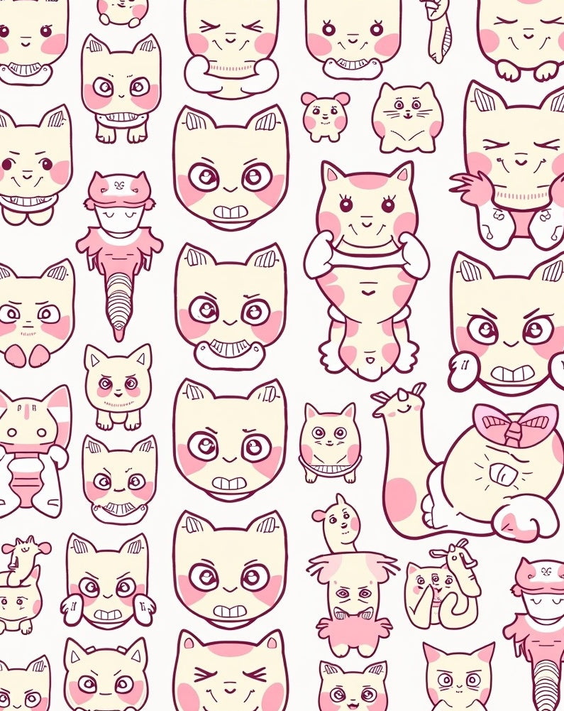 Whimsical Pink Cat Faces Collage Rug
