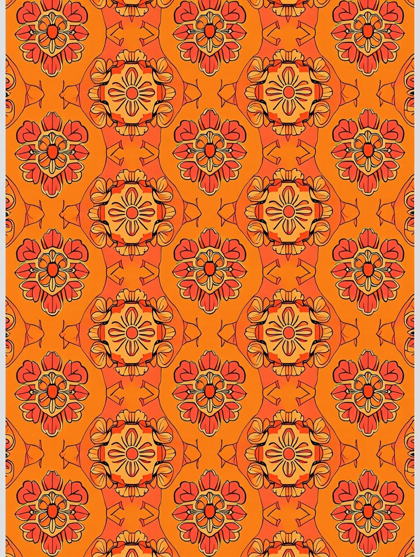 Crimson Orange Floral Tessellation Rug