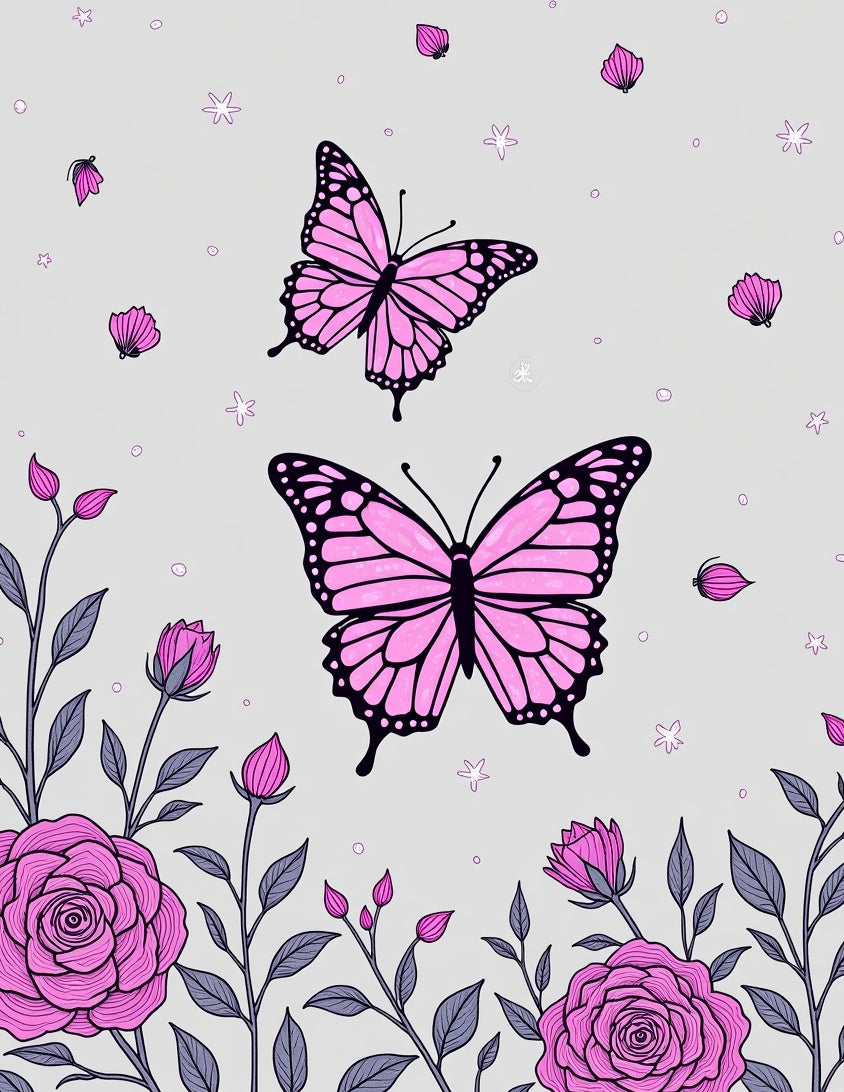 Pink Butterfly Floral Garden Rug