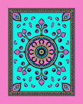Turquoise Pink Yellow Mandala Sun Rug