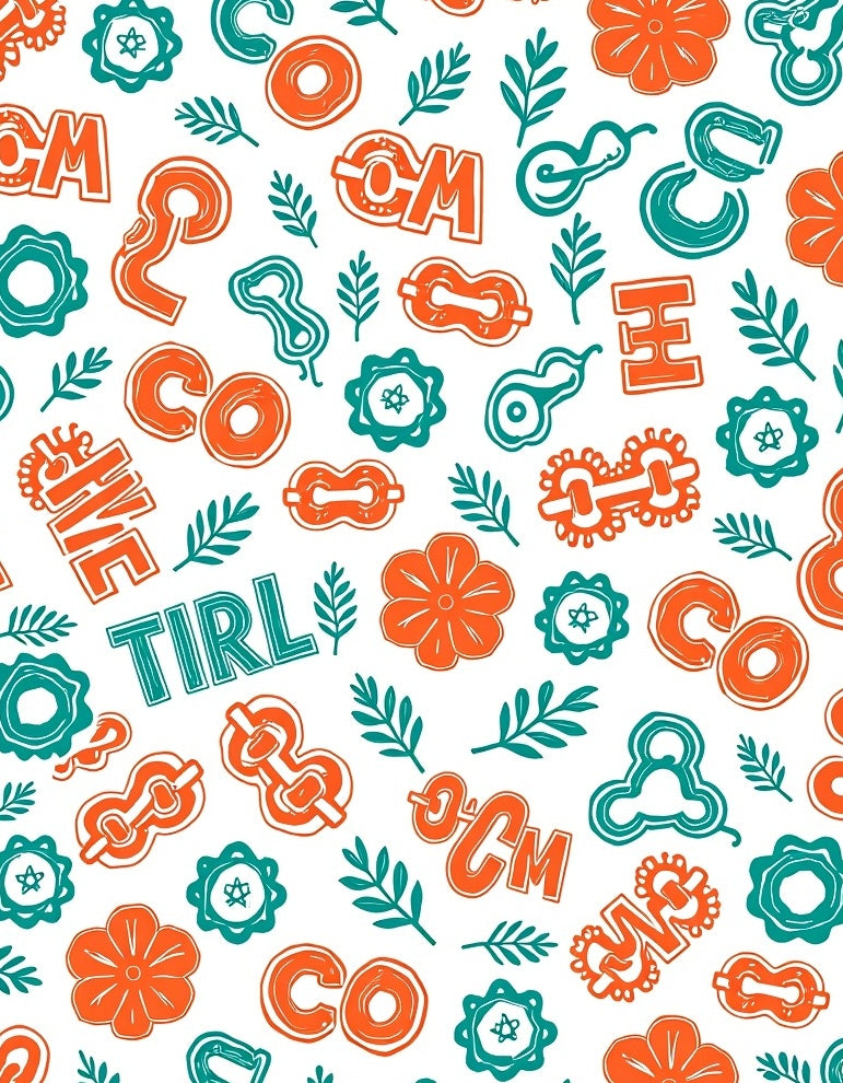 Orange Teal Alphabet Floral Whimsical Rug
