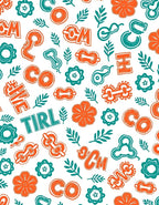 Orange Teal Alphabet Floral Whimsical Rug
