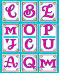 Bright Pink Alphabet Majuscule Tiles Rug
