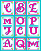 Bright Pink Alphabet Majuscule Tiles Rug
