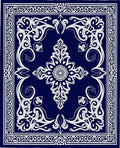 Dark Blue White Floral Medallion Tapestry Rug