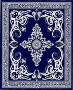 Dark Blue White Floral Medallion Tapestry Rug